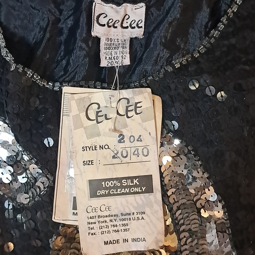 Vintage Cee Cee Sequin Embellished Short Sleeve Silk Top Size 20 Holiday Party - Picture 6 of 8